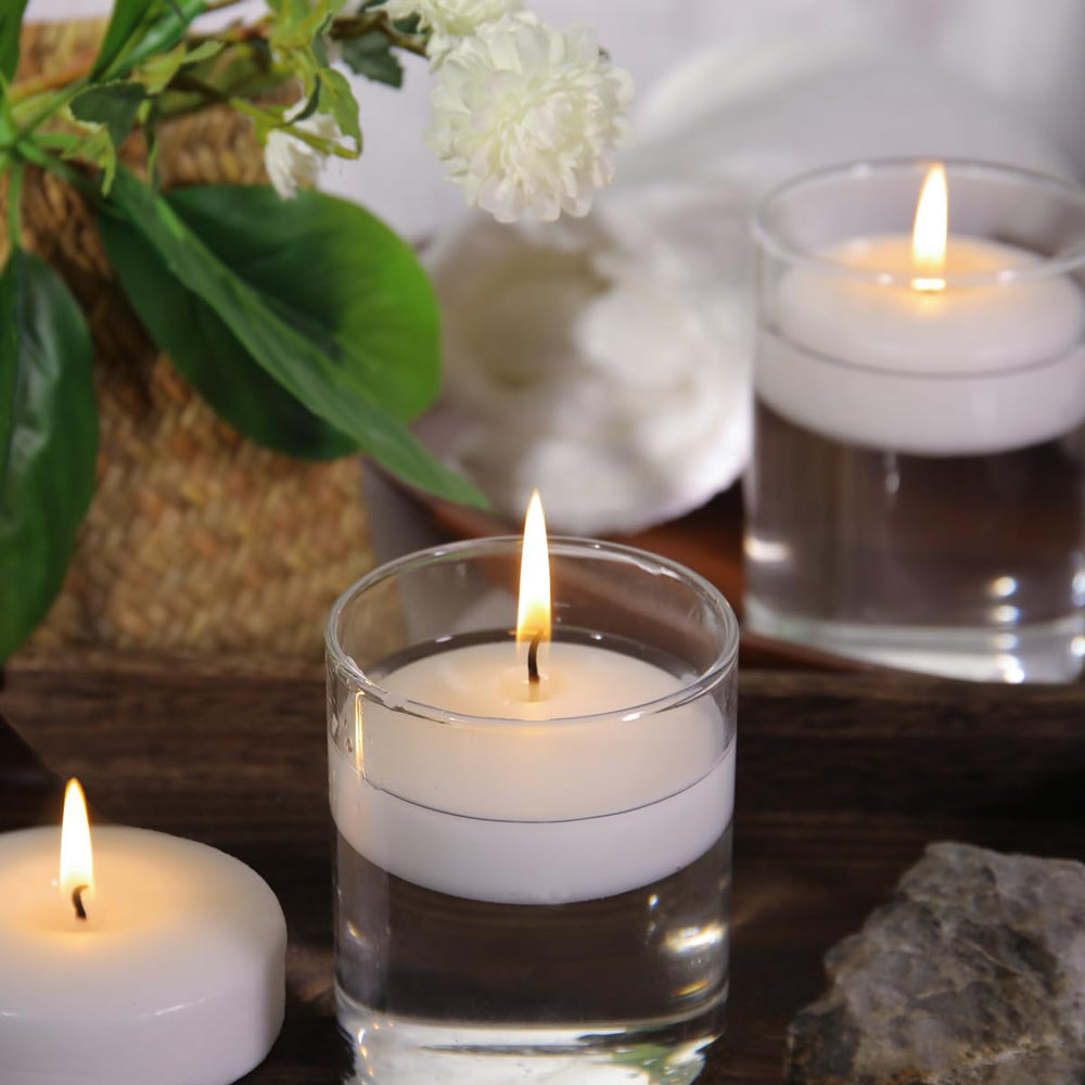 Capaniel cotton-wick floating candles burn evenly with minimal smoke.