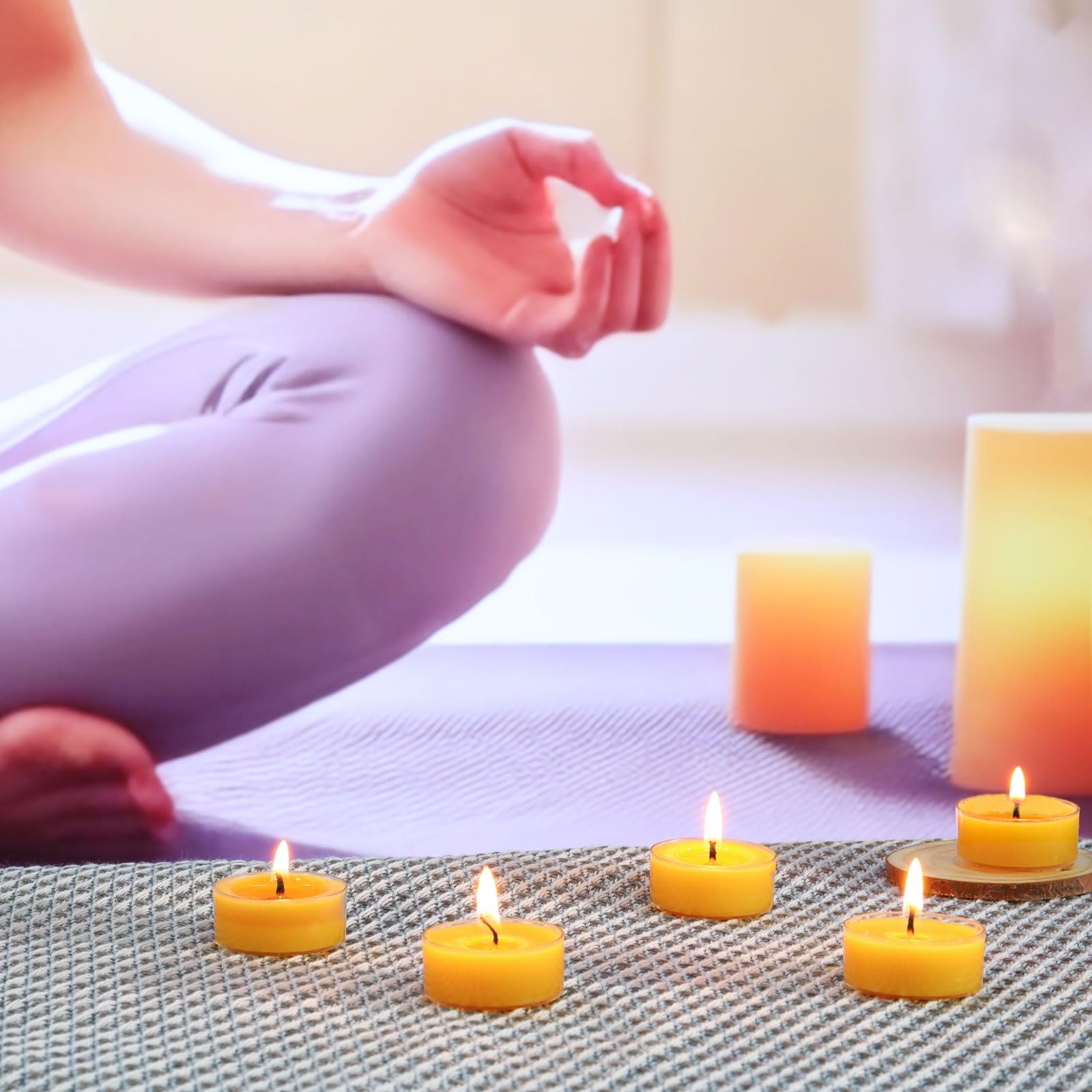 Capaniel beeswax tealights used in spa-like rituals and quiet evenings.