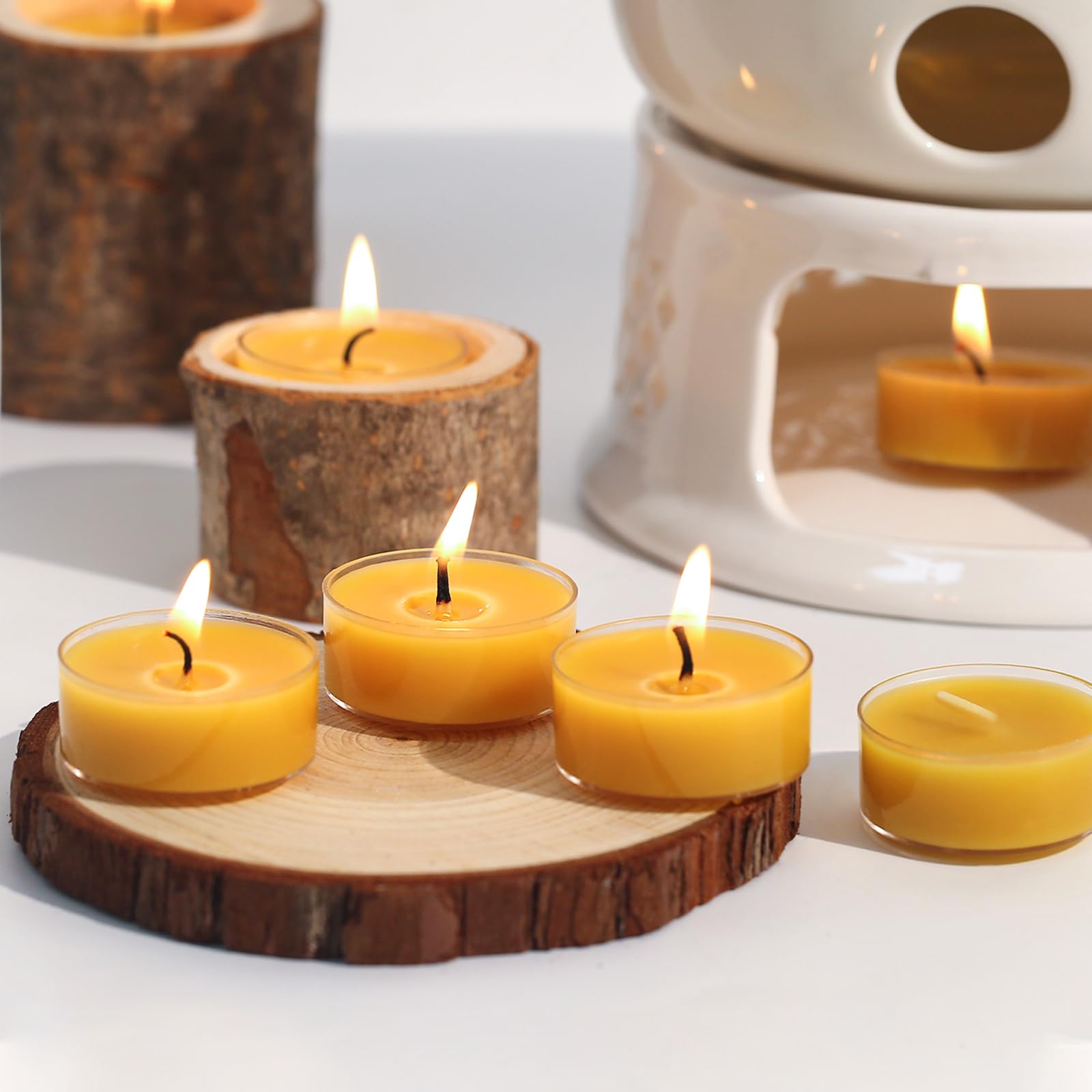 Capaniel tealights creating a relaxing ambience for baths or meditation.