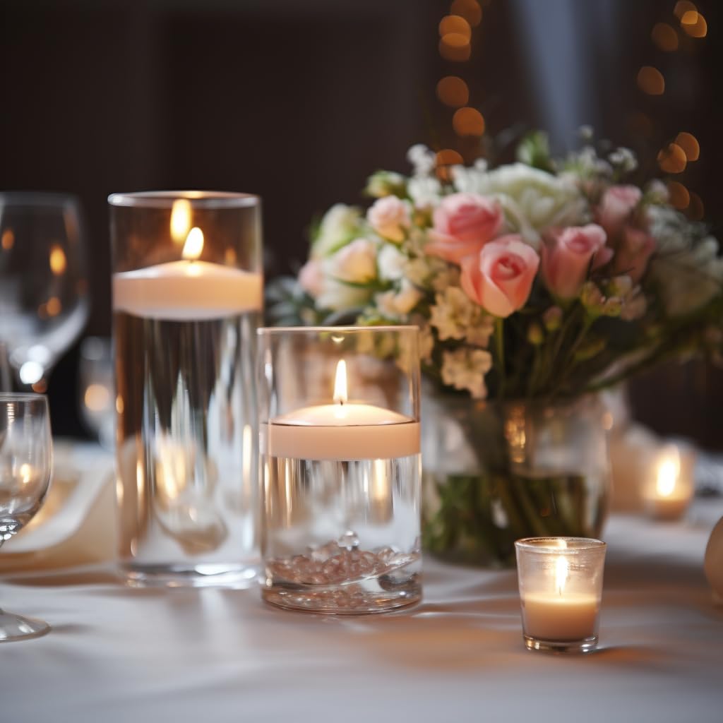 Capaniel white floating candles enhance wedding receptions with gentle glow.