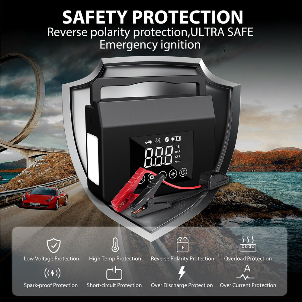 Capapro Jump Starter tire inflator in action quickly reaches optimal tire pressure