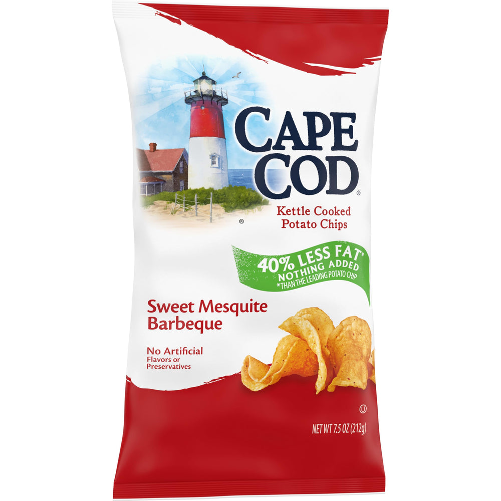 Cape Cod Less Fat Sweet Mesquite Barbeque chips nutrition panel notes 40% less fat and gluten-free