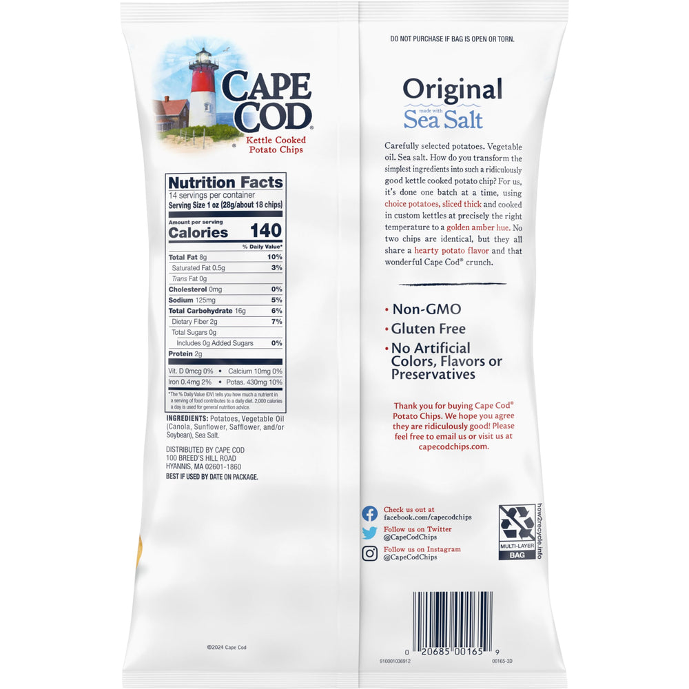 Cape Cod Original Kettle Cooked Chips offer crisp texture and bold aroma.