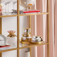 Capri Blue Iridescent Jar on Shelf offers luxe decor element for living spaces.