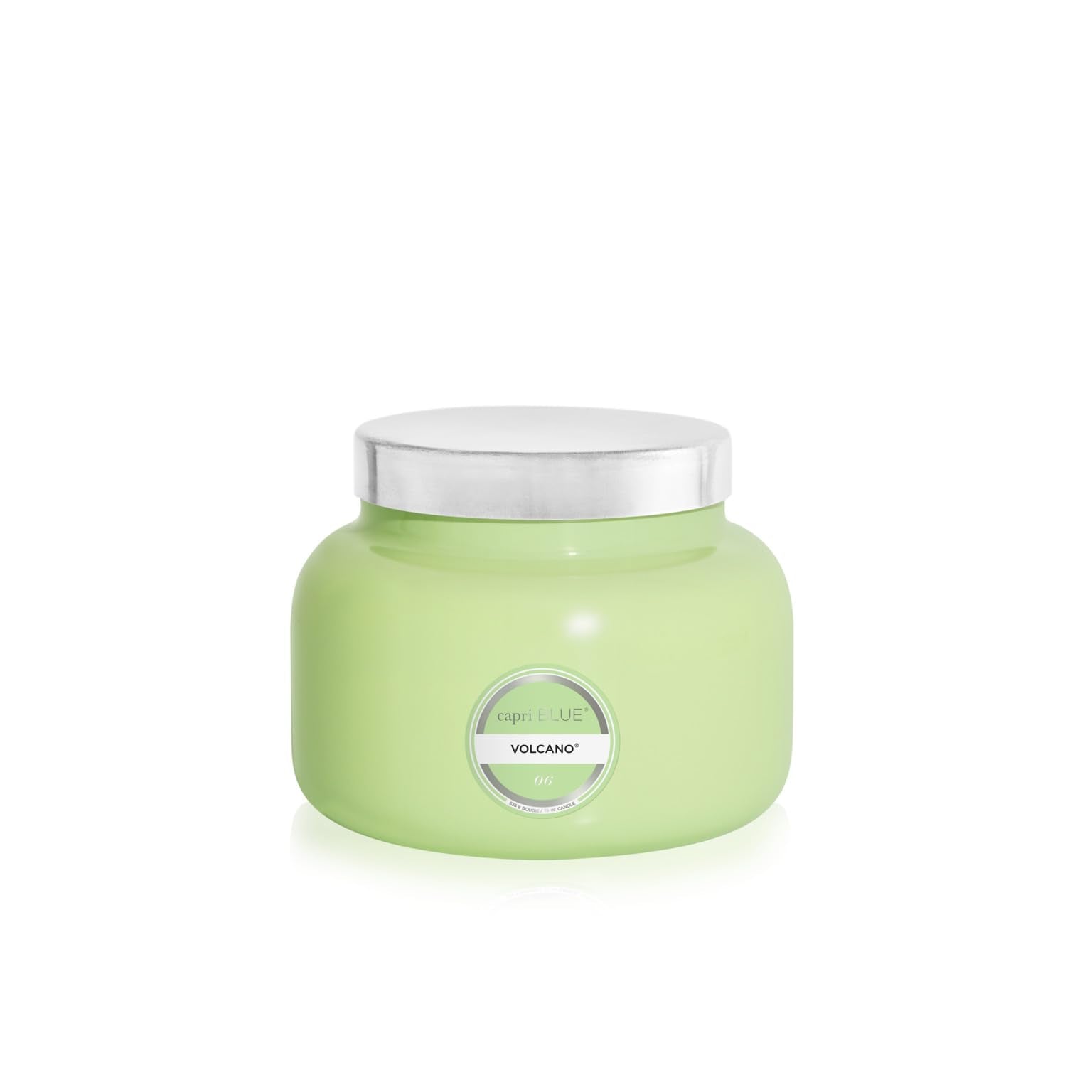 Capri Blue Volcano candle in iced matcha green jar for vibrant room ambiance