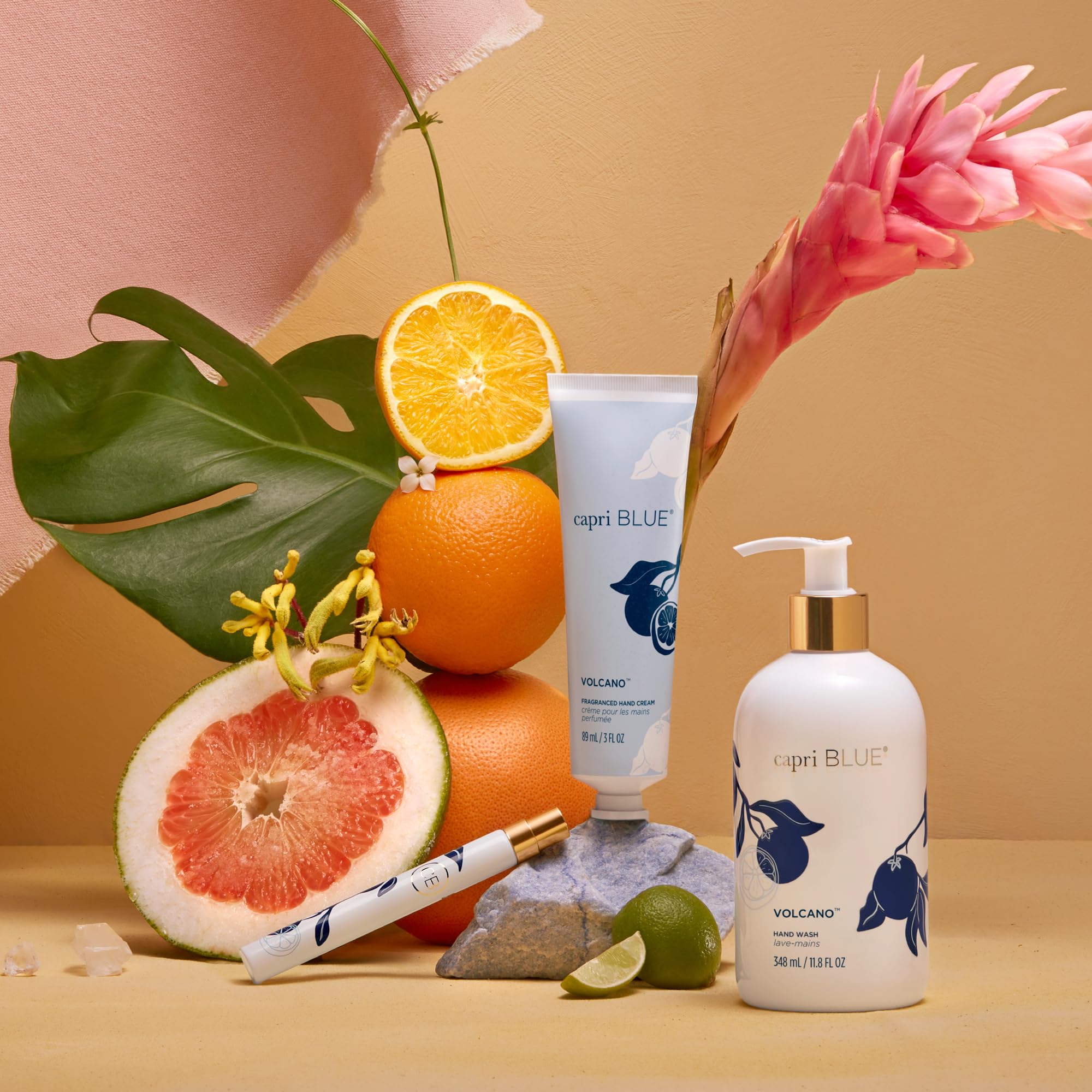 Capri Blue Volcano fragrance illustrations evoke tropical citrus on the bottle