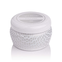 Capri Blue Volcano White mini tin candle on the go for portable ambiance.