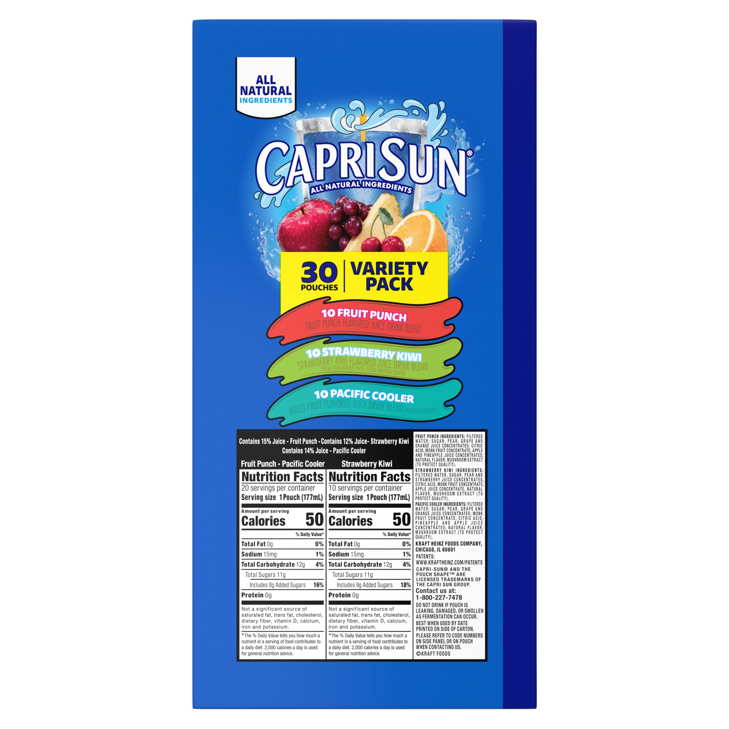Capri Sun monk fruit-sweetened pouch option without HFCS in each pouch.