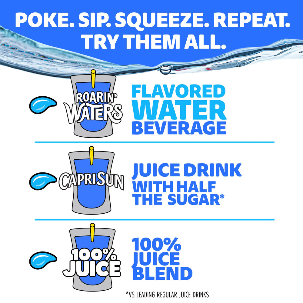 Capri Sun Roarin' Waters Fruit Punch flavor profile with apples, oranges, cherries.