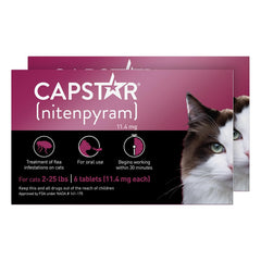 Capstar cat flea tablet pack demonstrates fast-acting flea relief for cats.