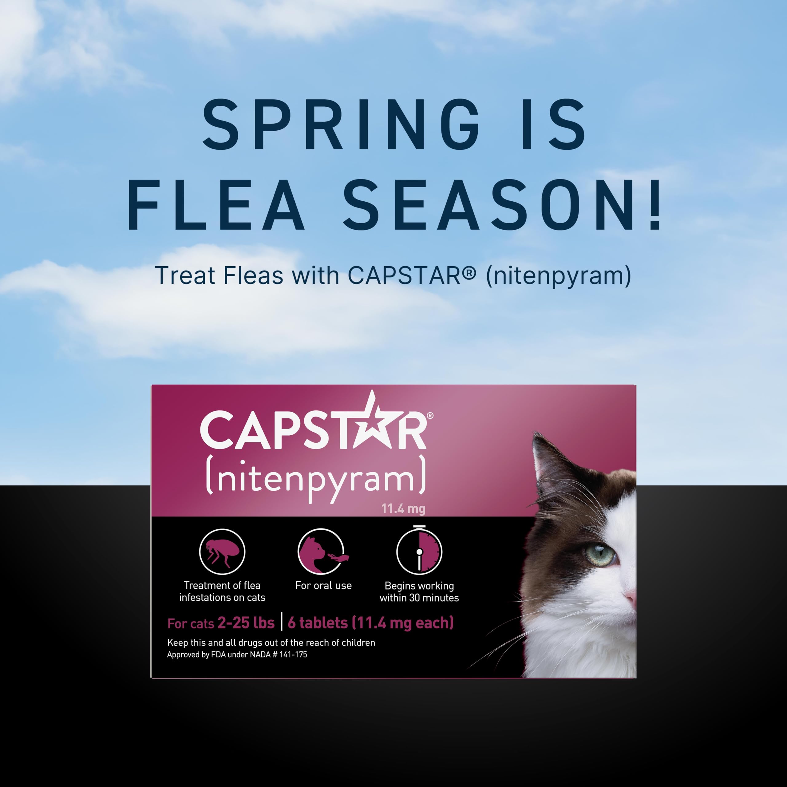 Capstar safe-usage label emphasizes 4 weeks and older cats.