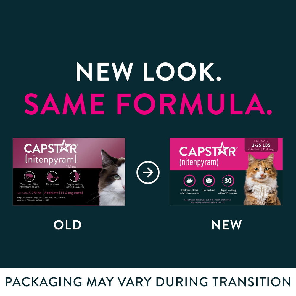 Capstar tablet administered in mouth for fast flea relief.