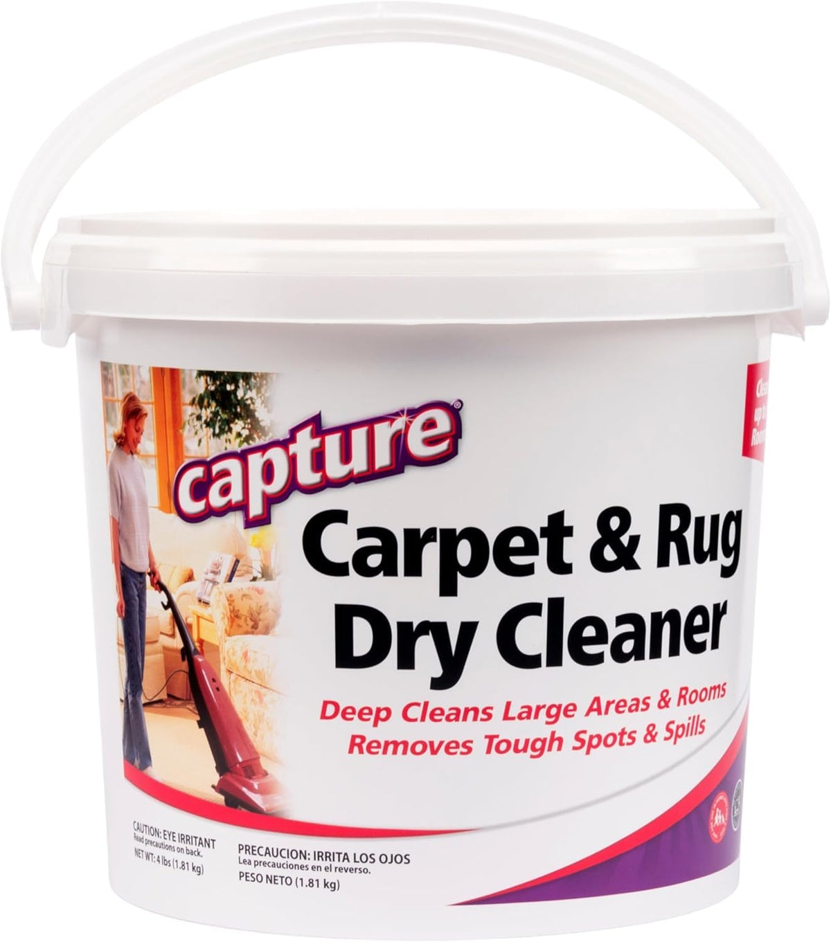 Capture Carpet Dry Cleaner powder in a resealable pail for deep absorbent cleaning.