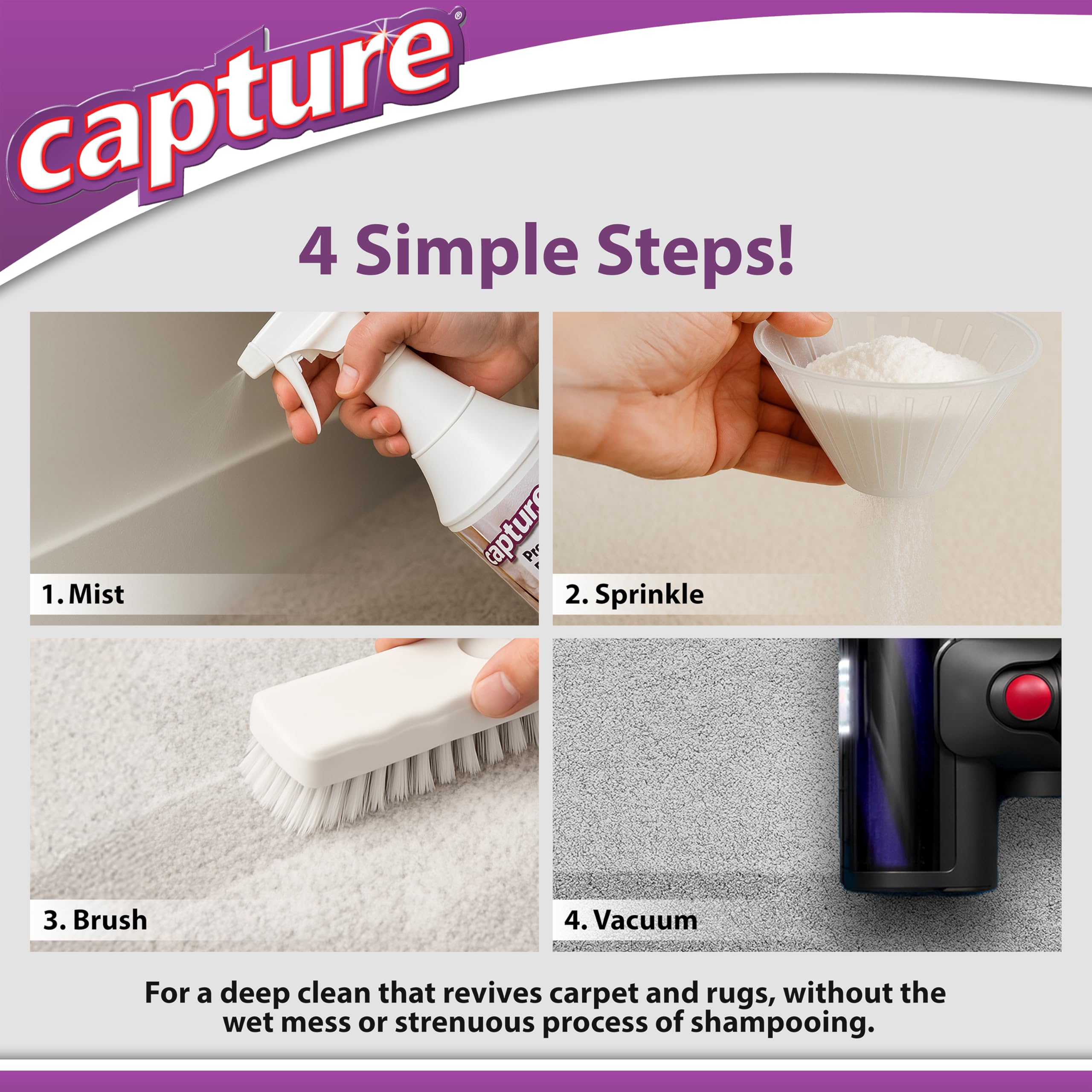 Capture Pre-Mist Soil Release pet stain removal on carpets.
