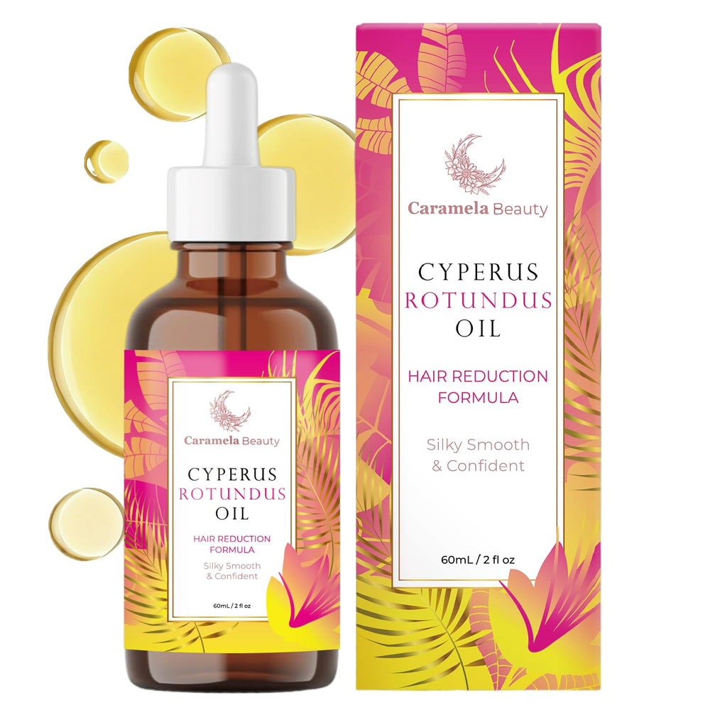 Caramela Beauty Cyperus Rotundus Oil bottle for smoother skin.
