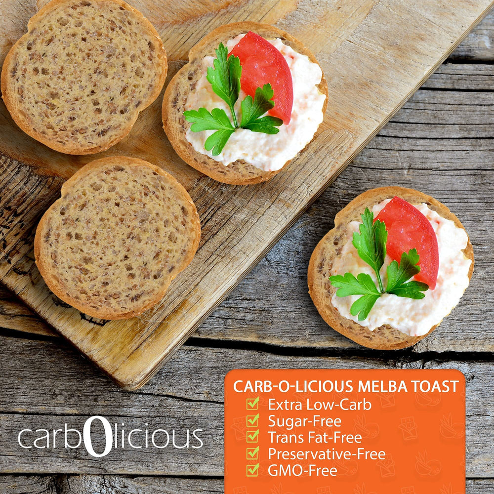 Carb-o-licious Melba toast plain keto-friendly snack idea for flexible eating.