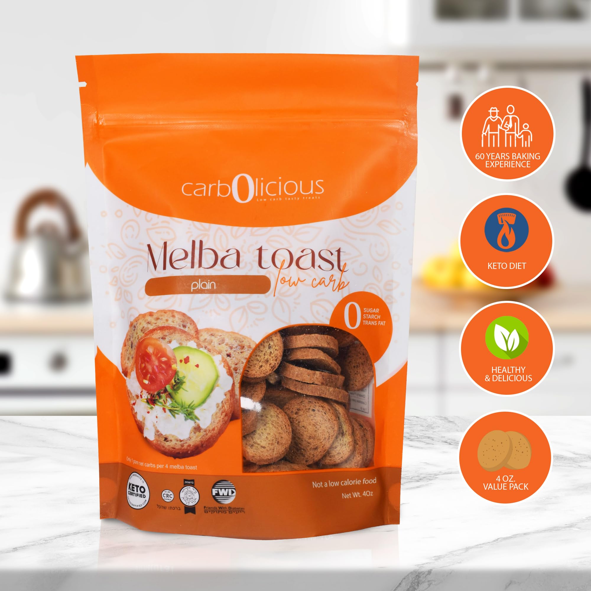 Carb-o-licious Melba toast plain on a plate for quick and crunchy snacks.