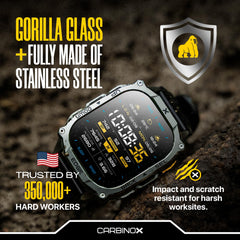 CARBINOX Edge rugged silicone strap fits 150–240 mm wrists for reliable wear.