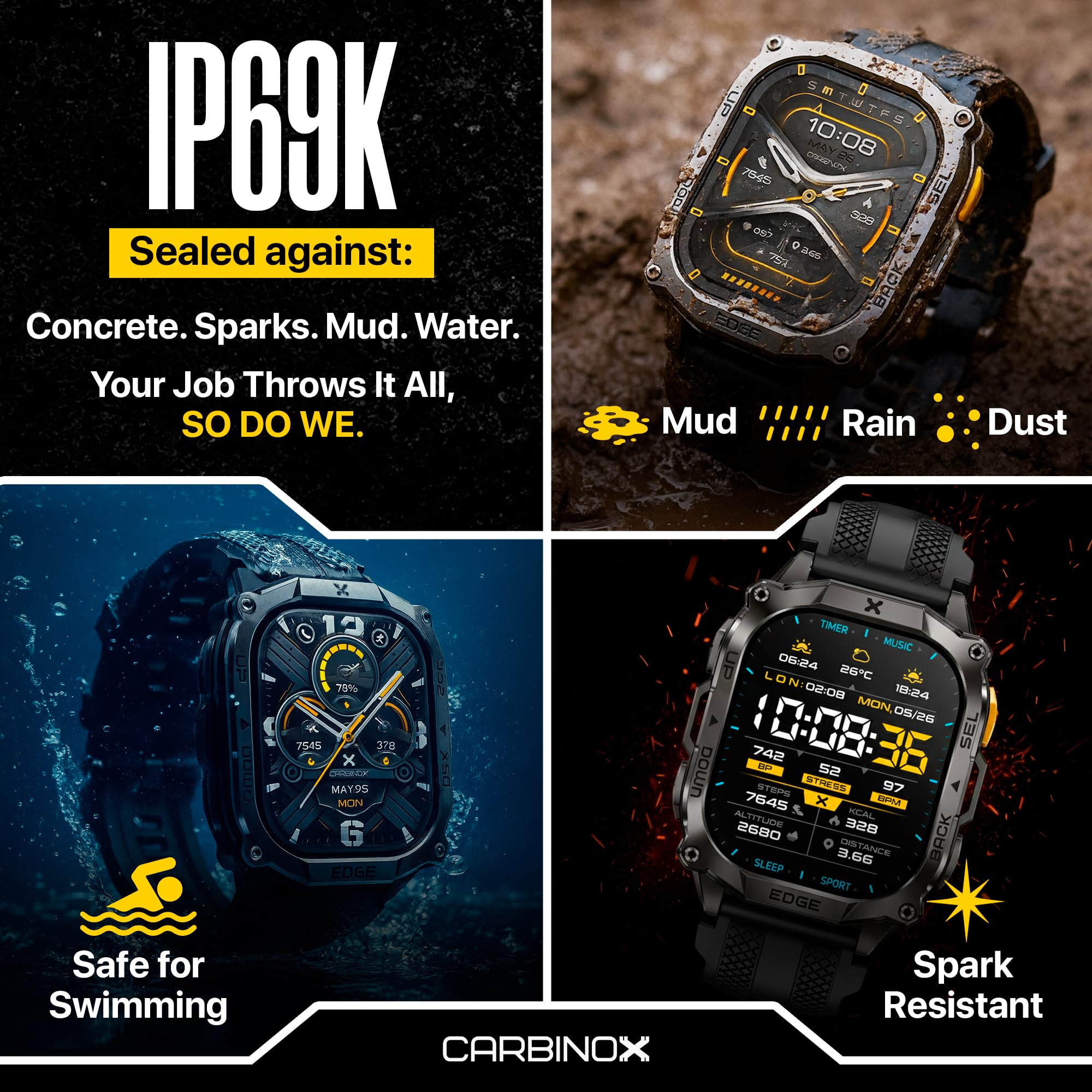 CARBINOX Edge sensors measure heart rate and SpO2 for insights.