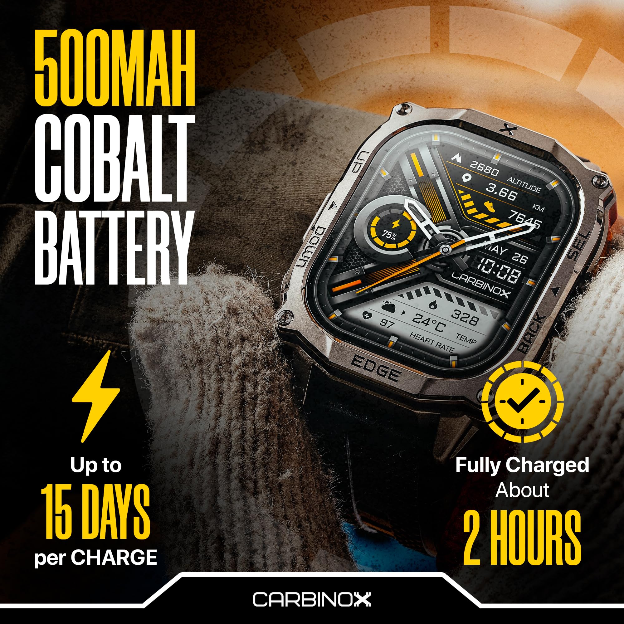 CARBINOX Edge worn on the wrist for secure all-day comfort during activity.