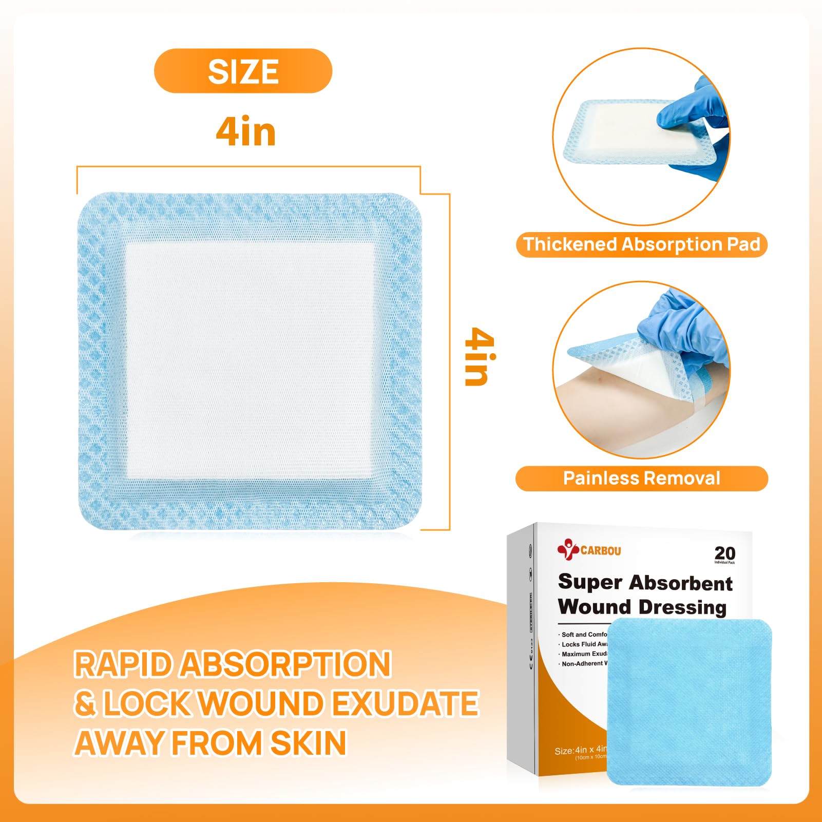 CARBOU 20-pack individually wrapped dressings offer sterile, convenient single-use protection.