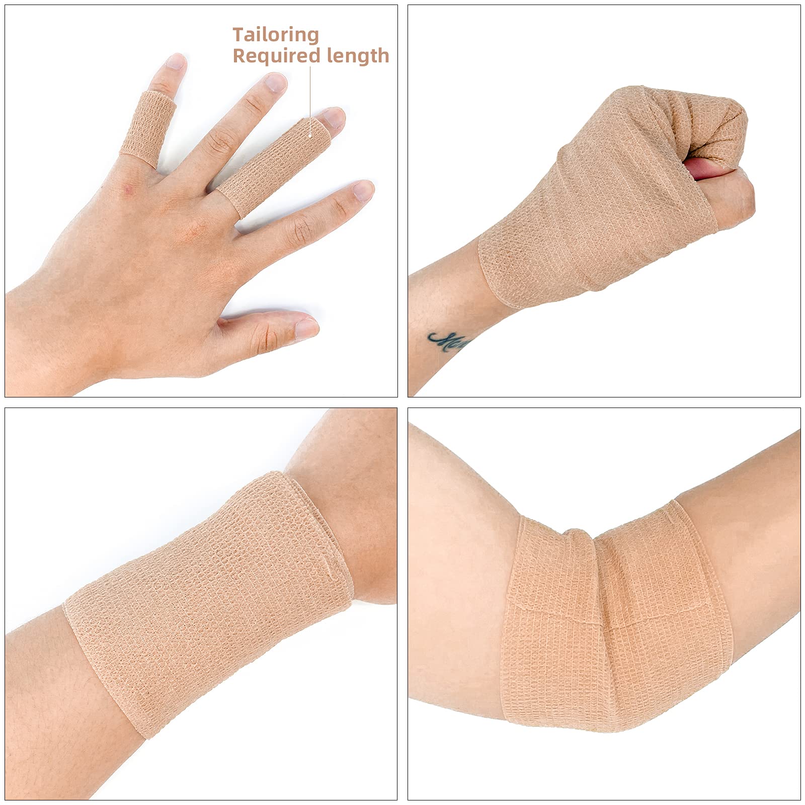 CARBOU cohesive bandage around knee demonstrates strong, tear-by-hand application.
