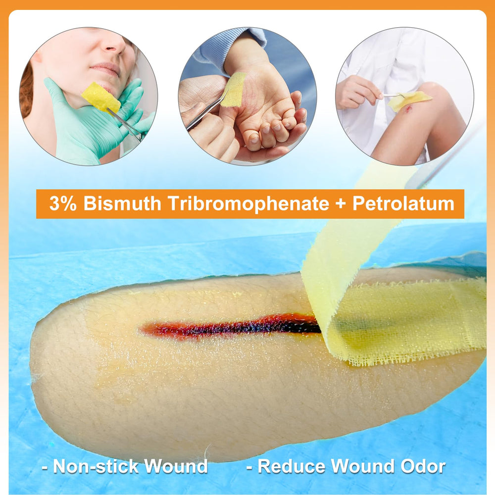 CARBOU Xeroform 50-pack box emphasizes convenient single-use dressings.