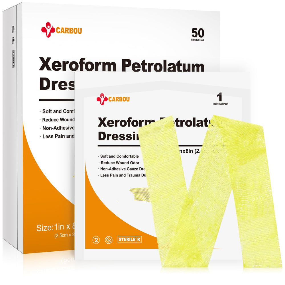 CARBOU Xeroform dressing in sterile 1x8 pack for safe wound care.