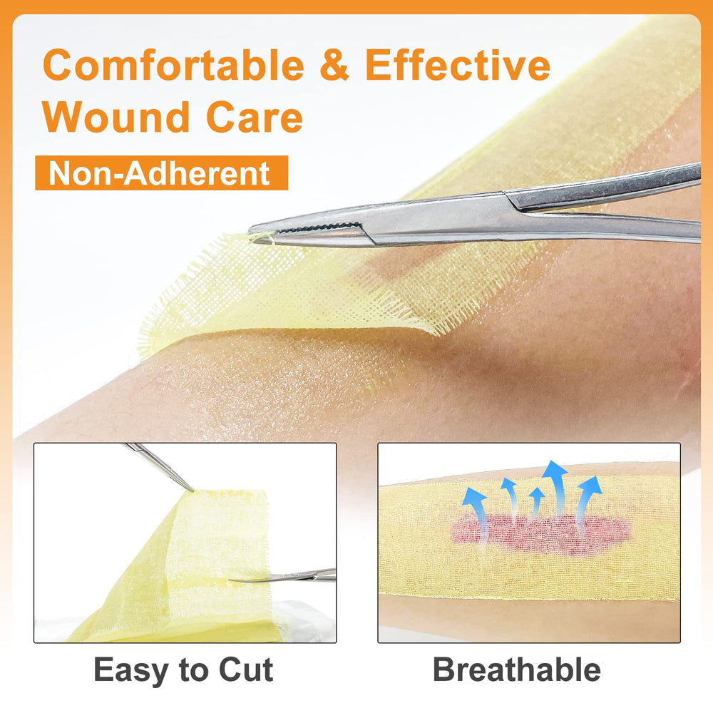 CARBOU Xeroform dressing cut-to-size for flexible wound coverage.