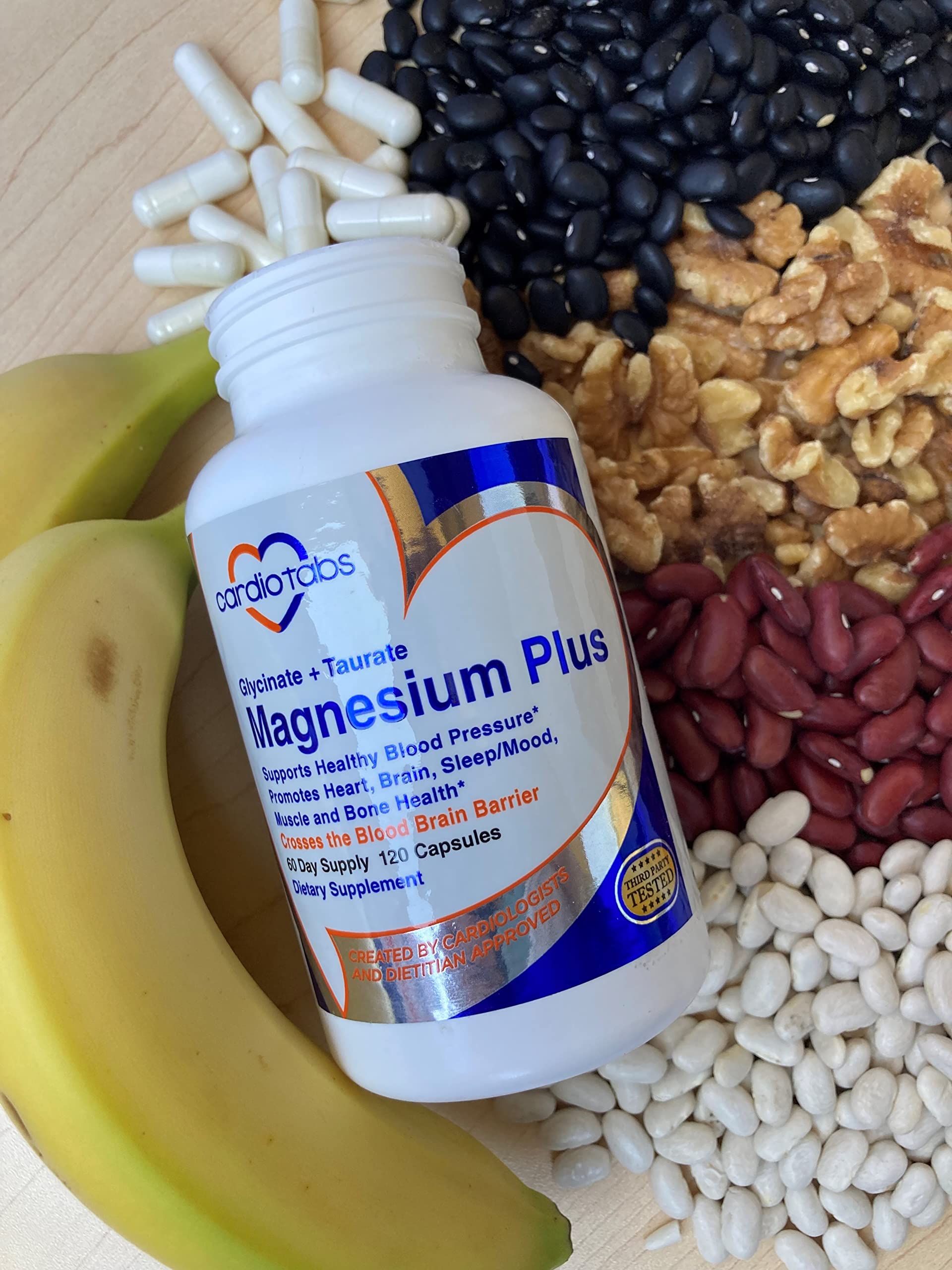 Ingredients label on CardioTabs Magnesium Plus showing highly absorbed magnesium forms.