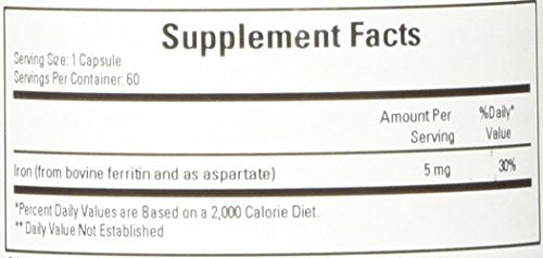 Cardiovascular Research Ferritin Max Absorption iron capsules with 5 mg per capsule for controlled dosing.