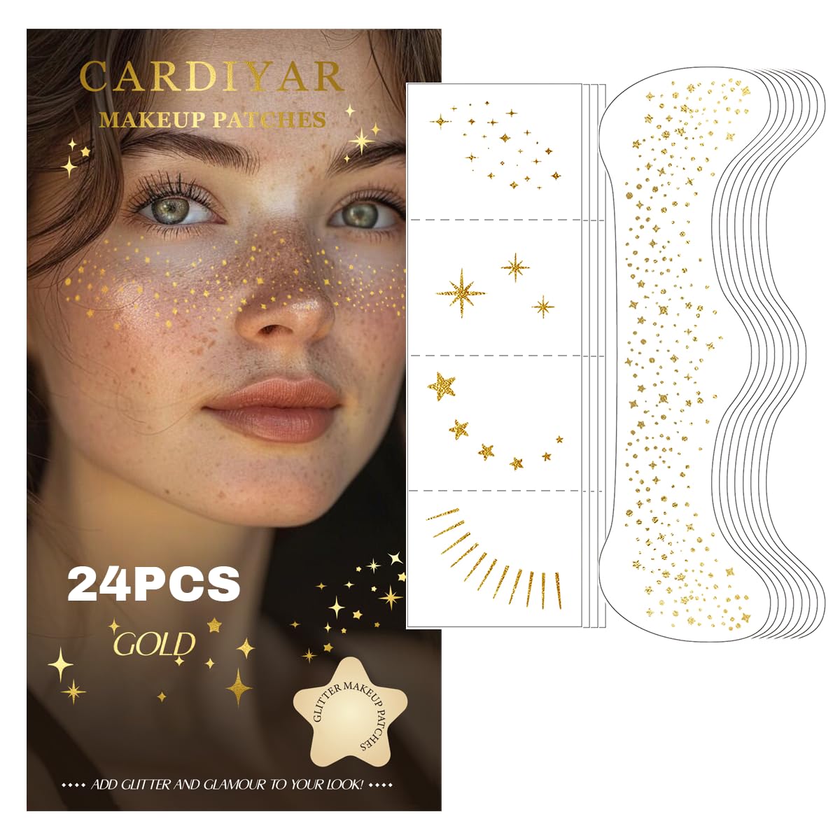 Cardiyar Glitter Freckles gold big patches for bold festival makeup