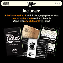 Cards Against Humanity Tales Vol. 2 prompt cards in matchboxes for quick, organized setup.
