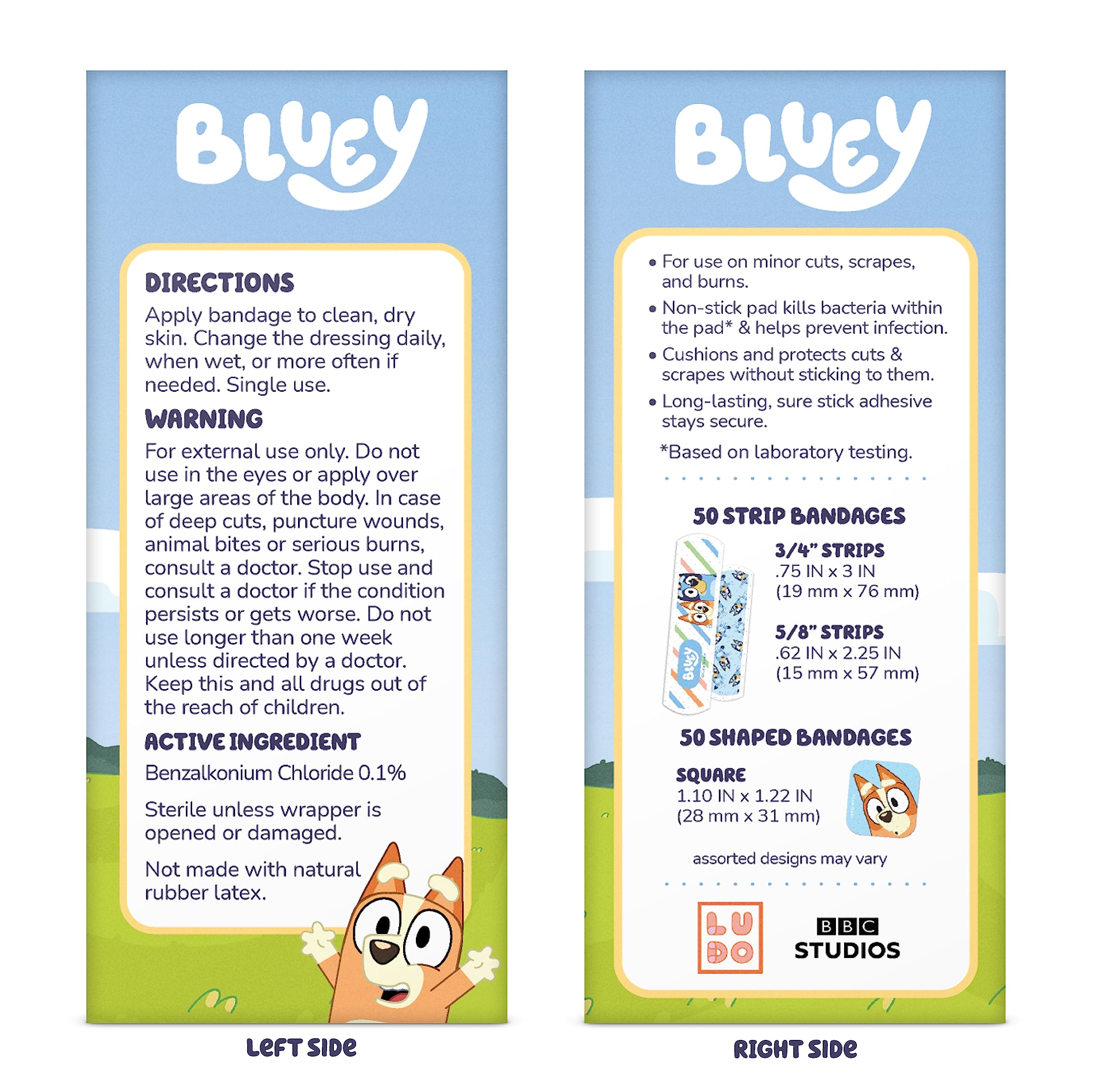CARE BAND Bluey Kids Bandages 100-count pack supports quick, kid-friendly care.