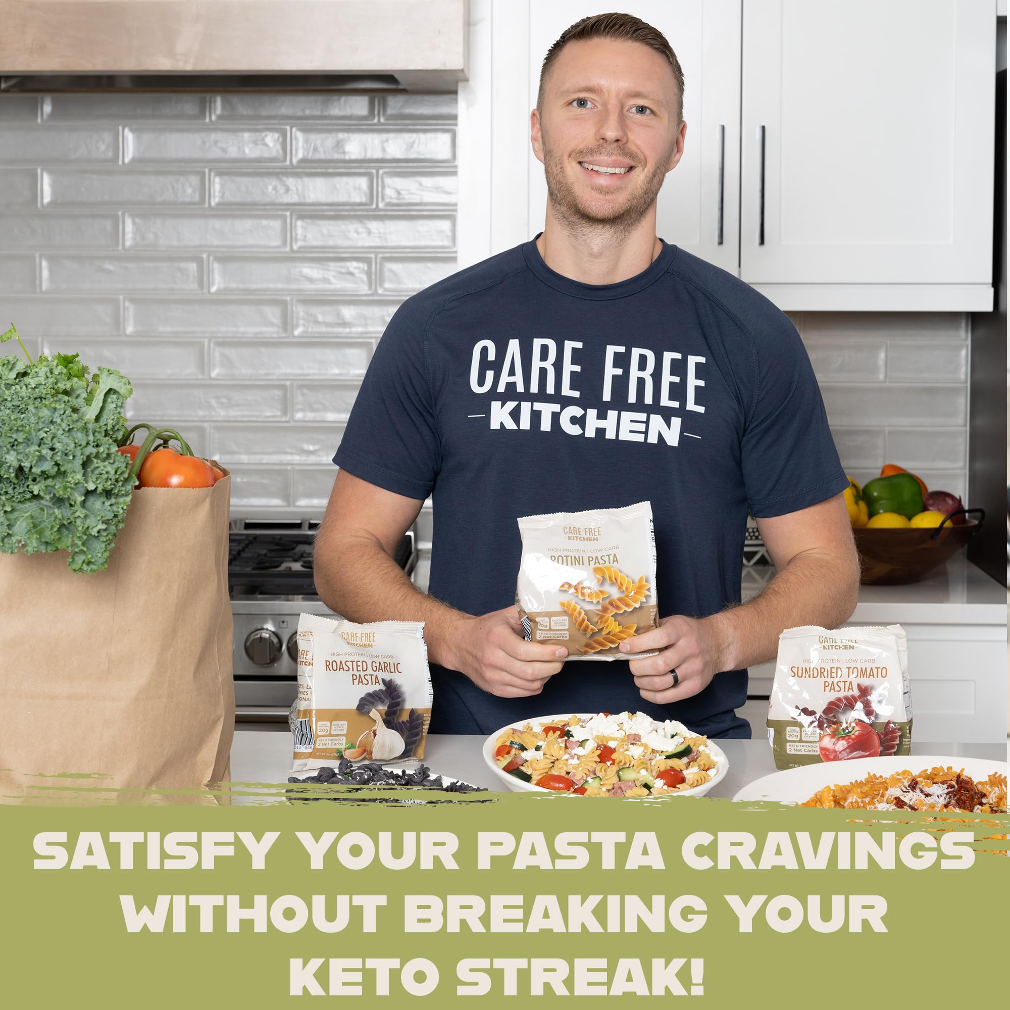 Care Free Kitchen plain rotini dry bag close-up highlighting fiber content