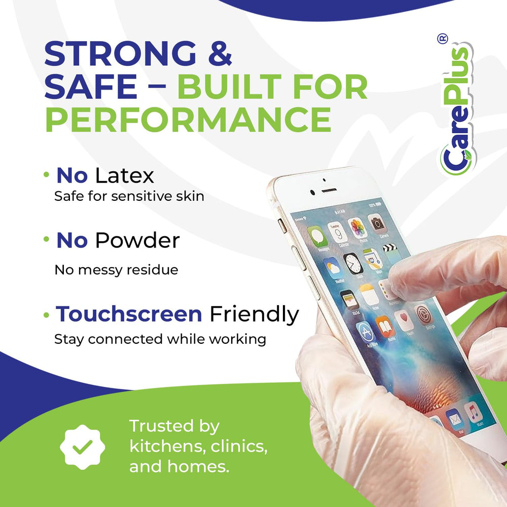 Flexible vinyl material from CARE PLUS offers comfort and dexterity