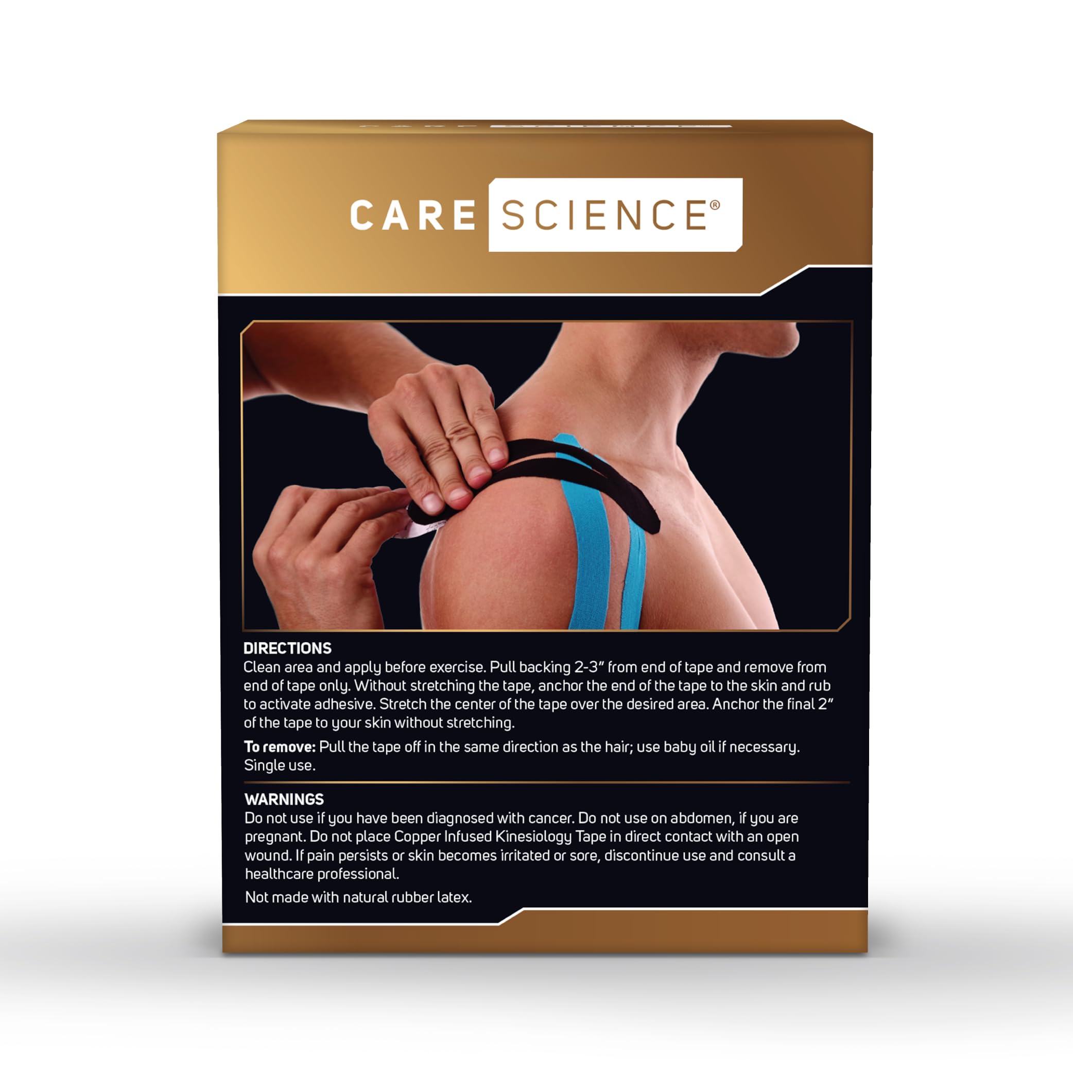 Care Science skin-friendly rounded corners reduce tape snag during workouts.