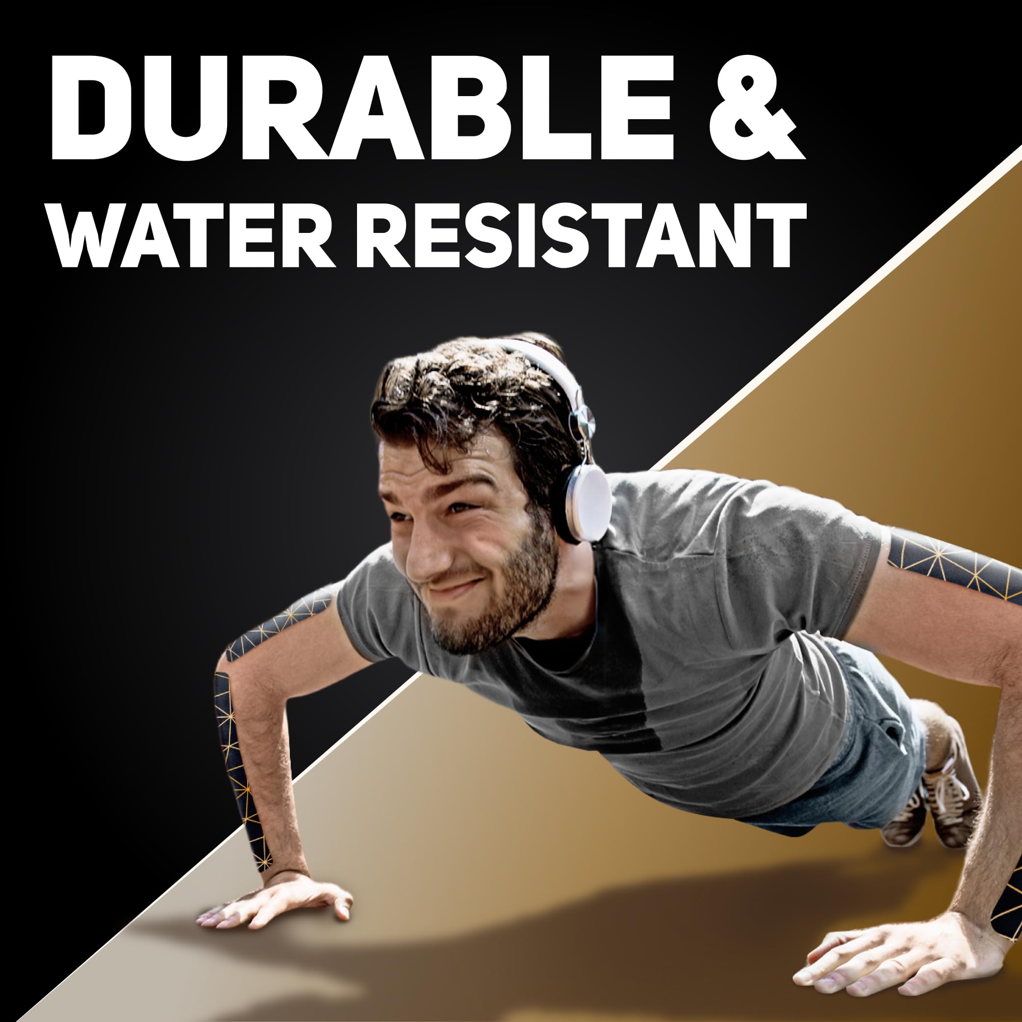 Care Science water-resistant kinesiology tape withstands sweat and showers during training.