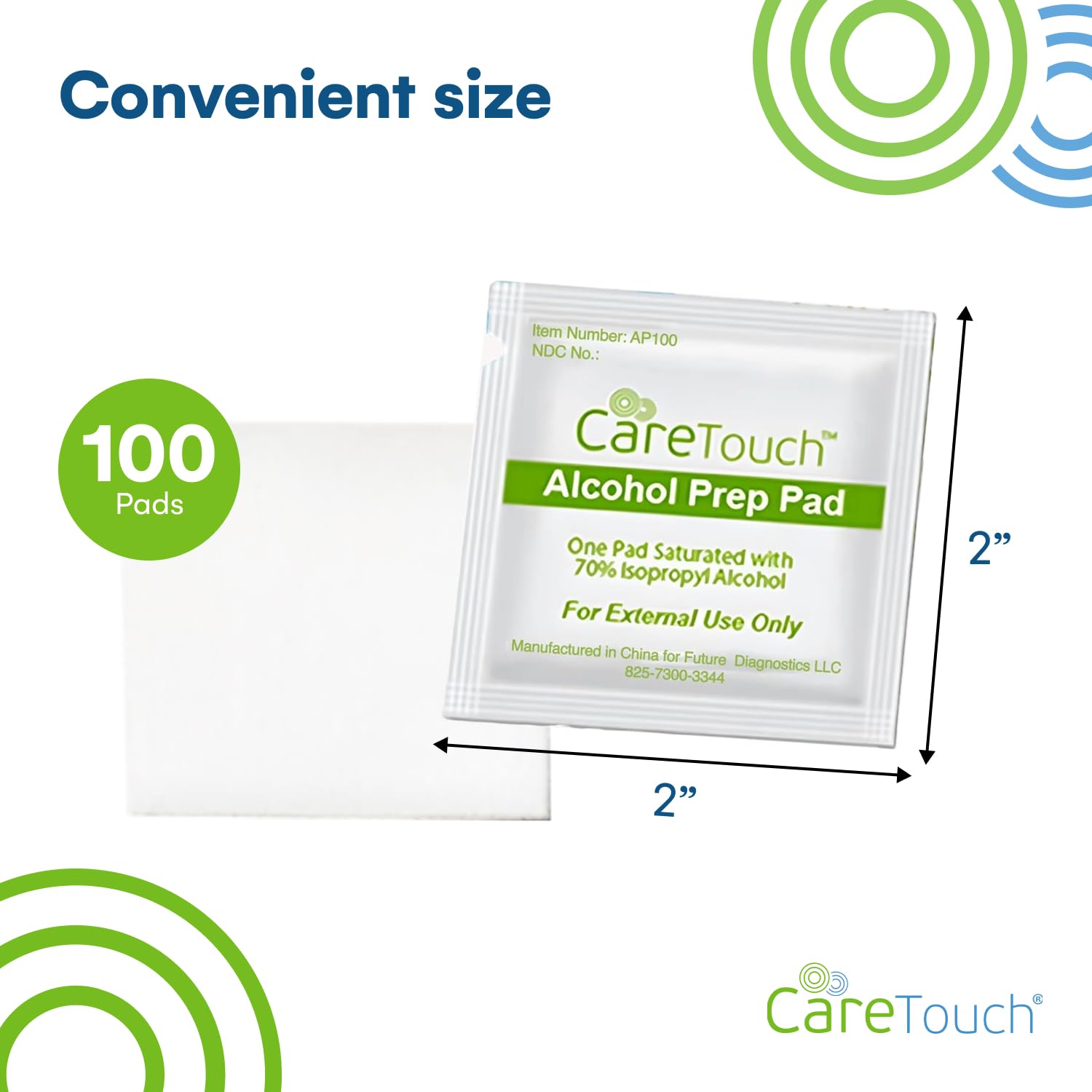 Care Touch 100-pack four-layer wrap highlights leak-proof packaging for everyday portability.