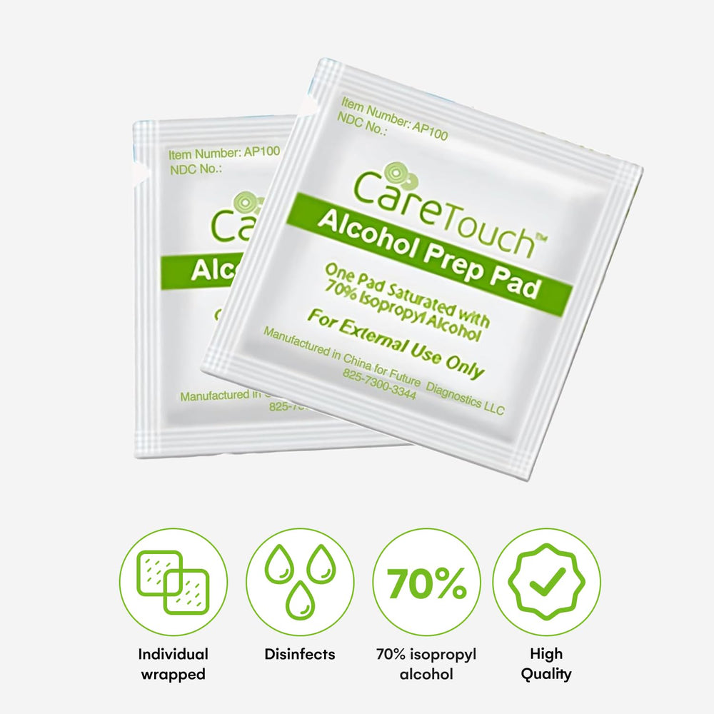 Care Touch 100-pack pad size 1.18 x 2.36 inches supports easy skin prep.