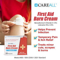 CareAll antiseptic burn cream foil packet highlighting infection prevention