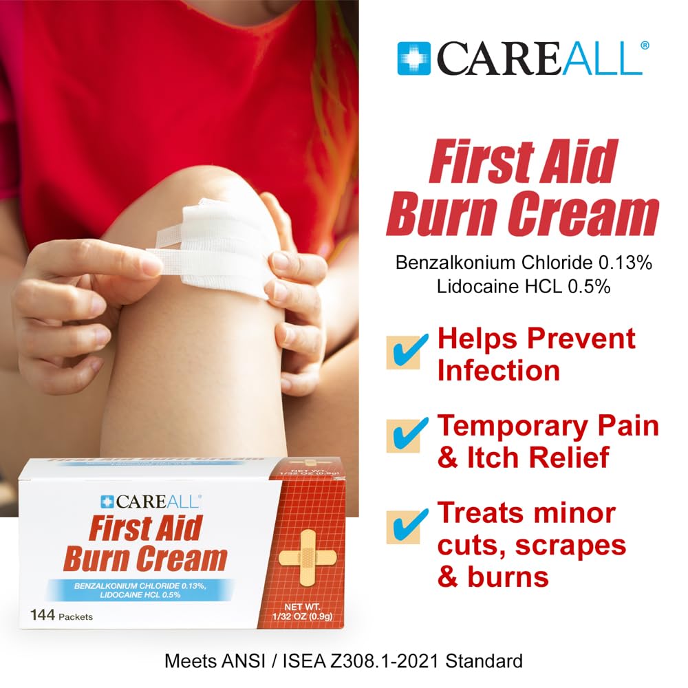 CareAll burn cream application on skin for minor injuries with mild analgesic action.