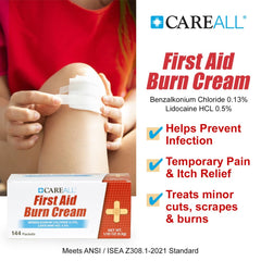 CareAll burn cream application on skin for minor injuries with mild analgesic action.