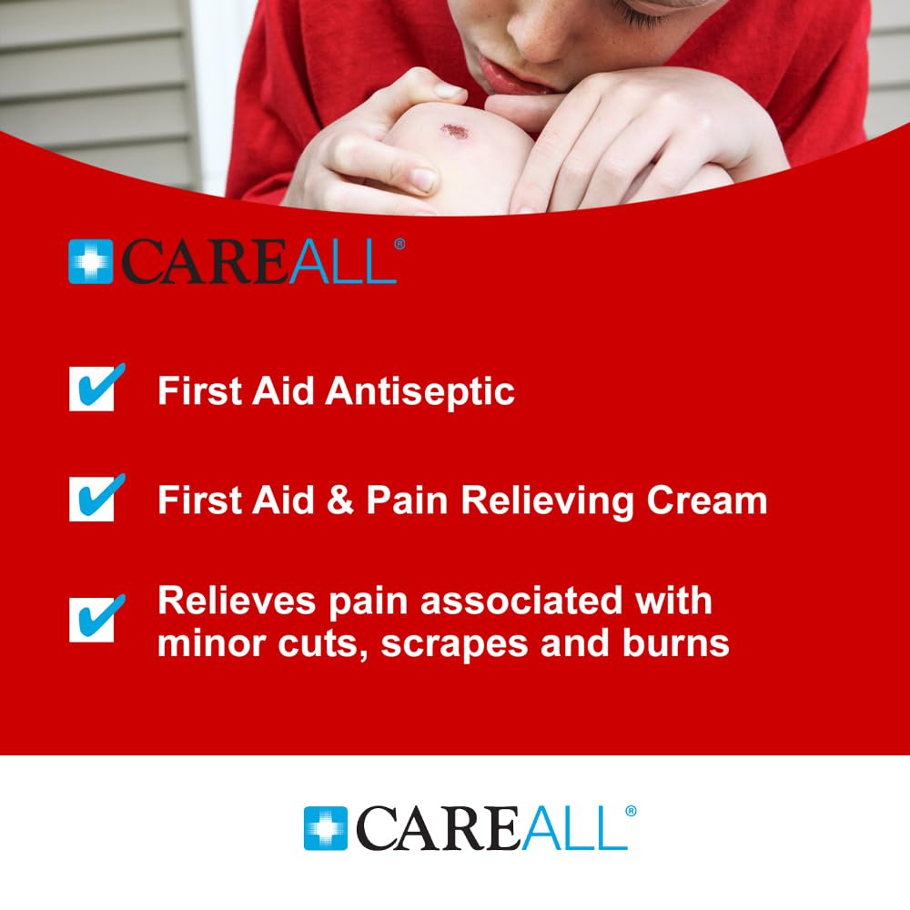 CareAll burn cream label detail highlights benzalkonium chloride and lidocaine HCI ingredients.
