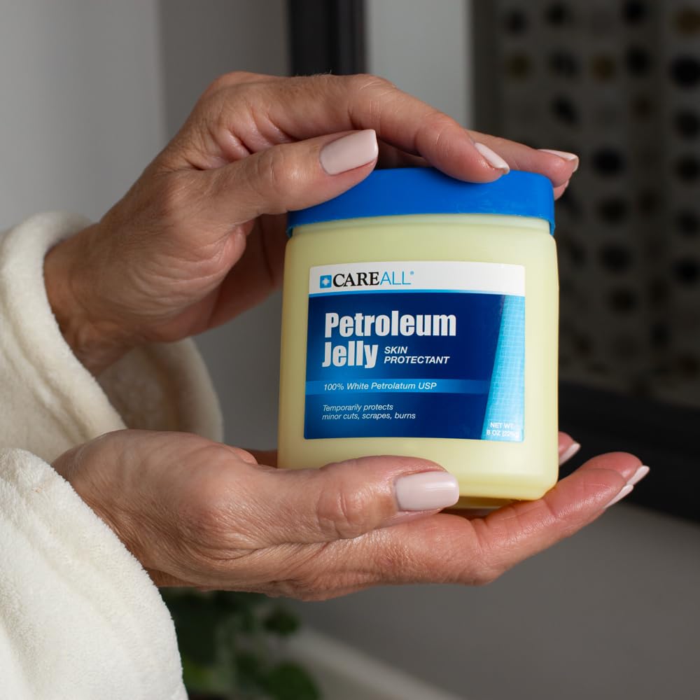 CareAll Petroleum Jelly protects hands during winter dryness.
