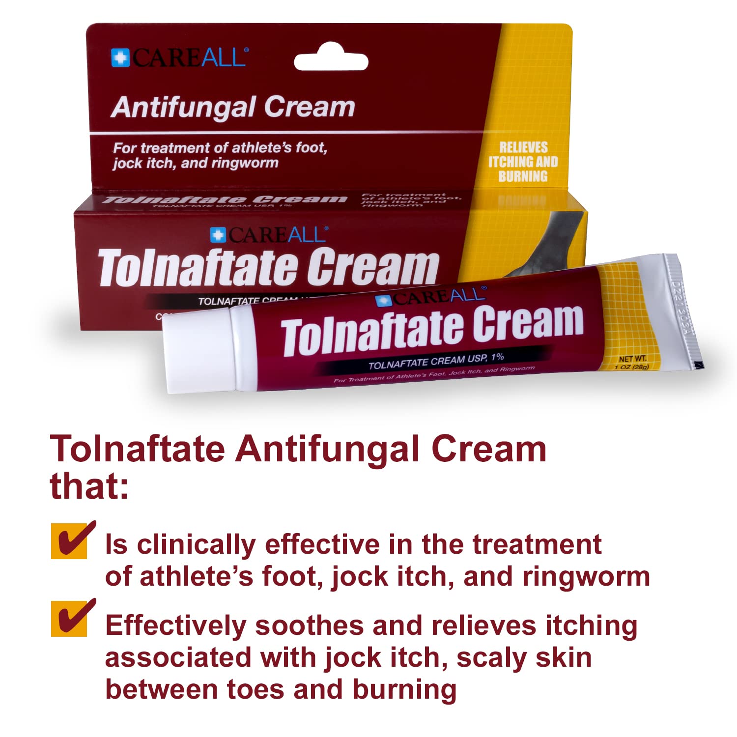 CareAll Tolnaftate packaging box with FDA notice and NDC.