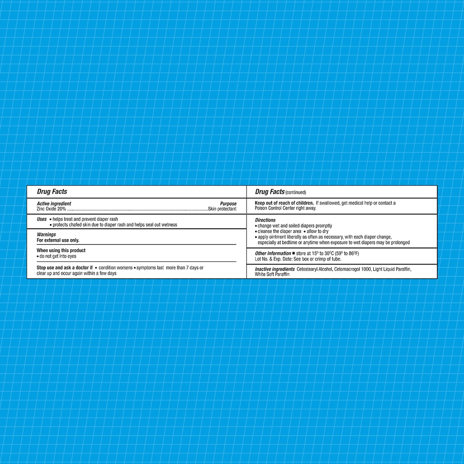 CareAll zinc-oxide label highlights 20% active ingredient and diaper rash use.