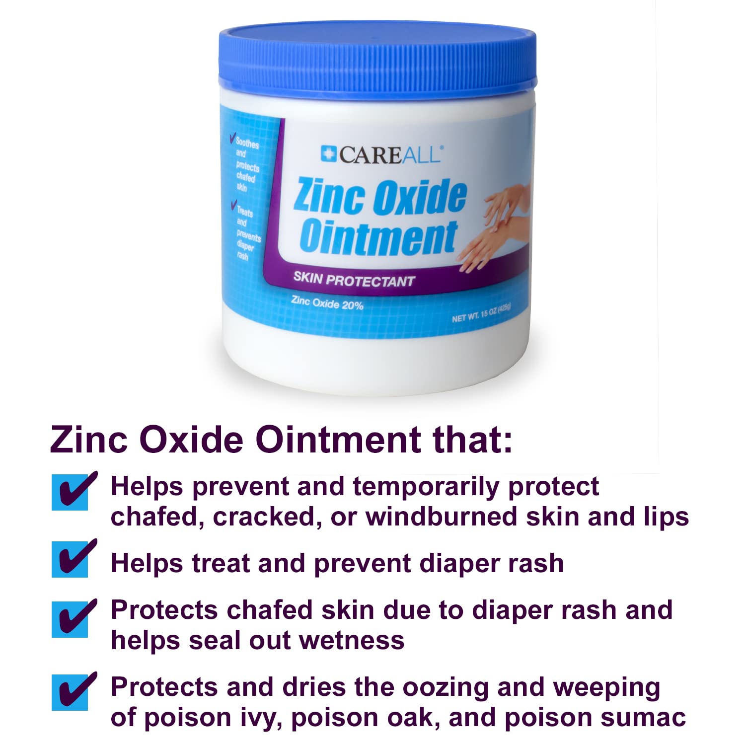 CareAll zinc oxide ointment applied to diaper area providing moisture barrier protection.