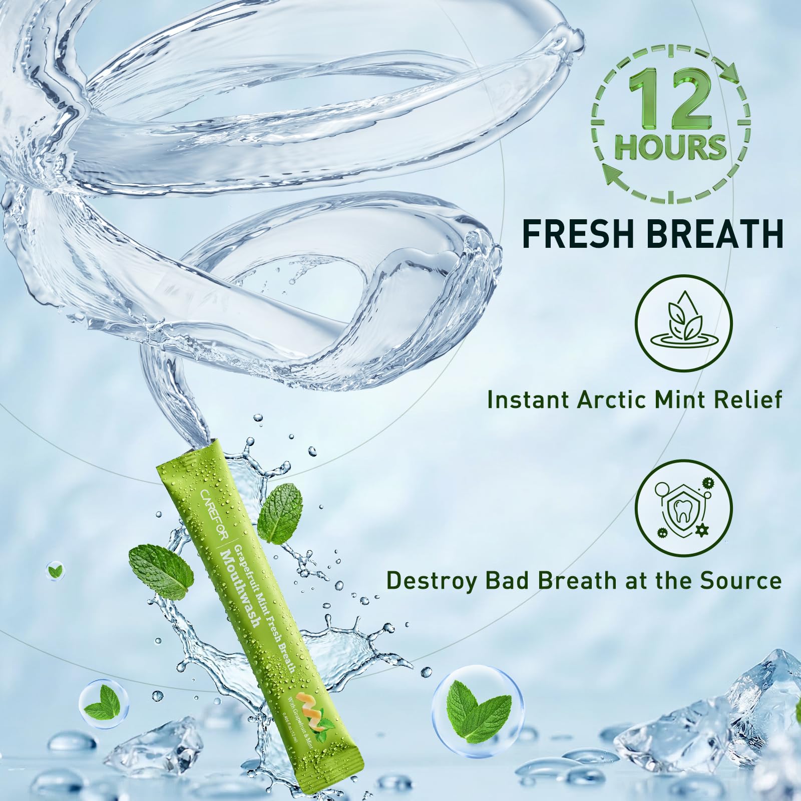 CAREFOR grapefruit mint flavor packets convey refreshing travel use.