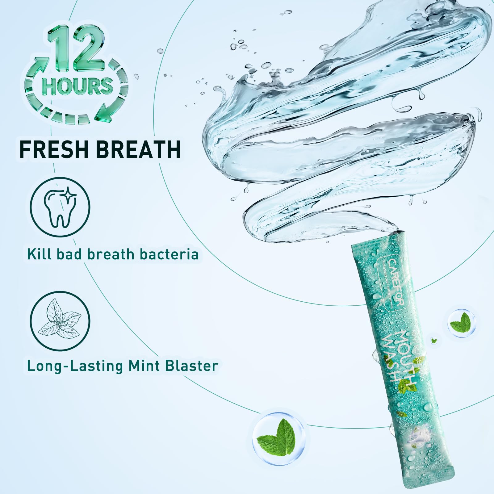 CAREFOR fresh mint packets displayed as individual servings for portable care